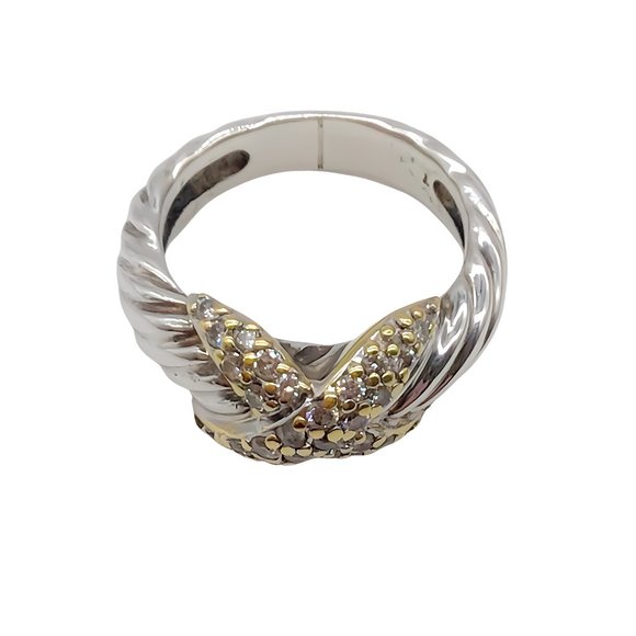 David Yurman 18K White Gold and Sterling X Ring with Diamonds
